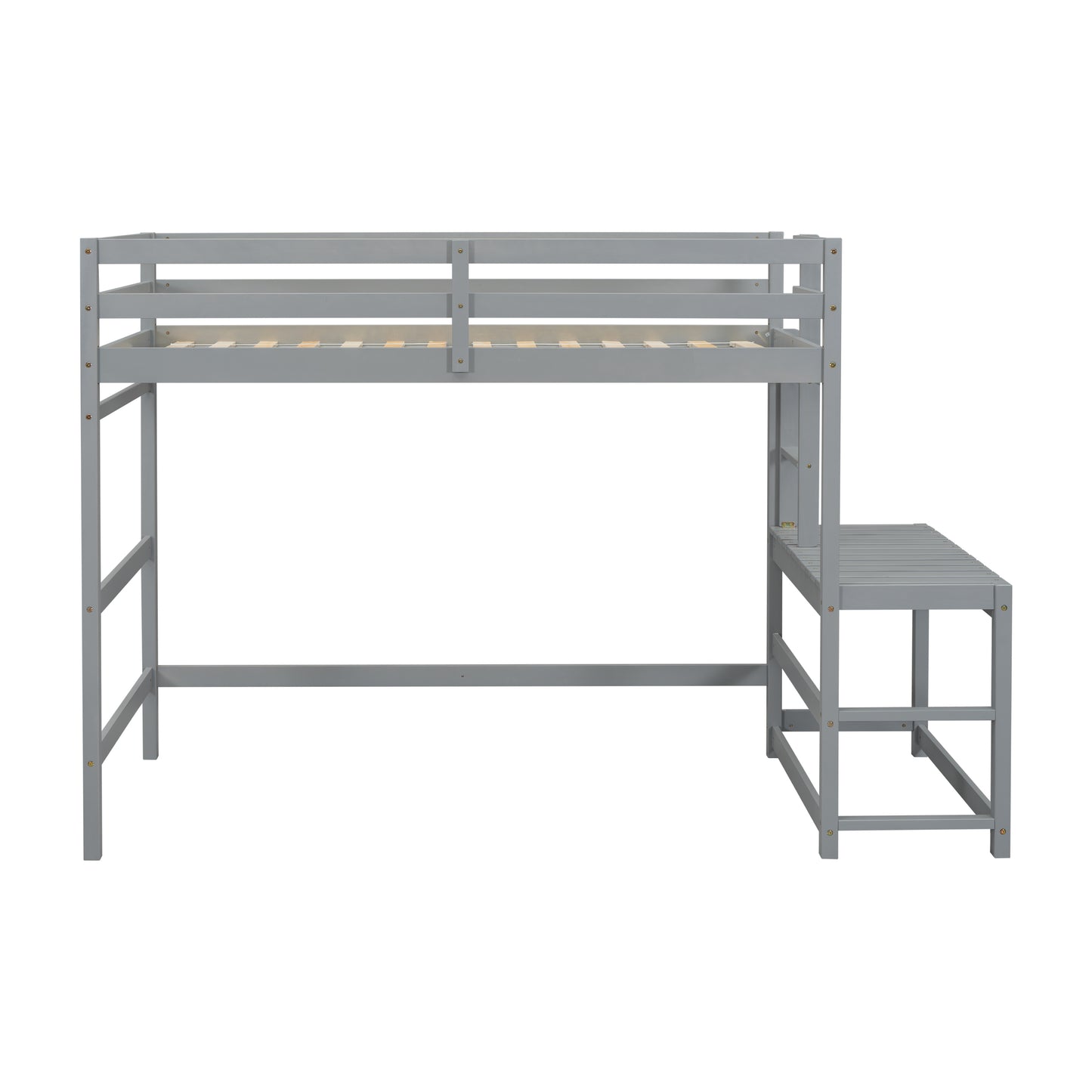 Twin Size High Loft Bed with Ladder landing Platform, Ladders, Guardrails,Grey