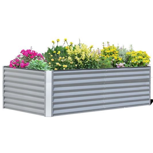 8x4x2 ft Galvanized Raised Garden Bed, Outdoor Planter Garden Boxes Large Metal Planter Box for Gardening Vegetables Fruits Flowers,Silver