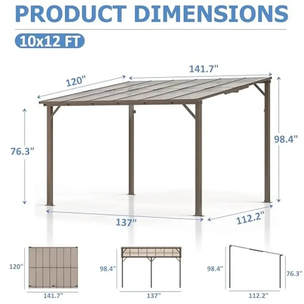 10x14 FT Outdoor Gazebo Aluminum Frame Wall Mounted Gazebos Heavy Duty Rainproof Wind Resistant UV Blocking Modern Design Patio