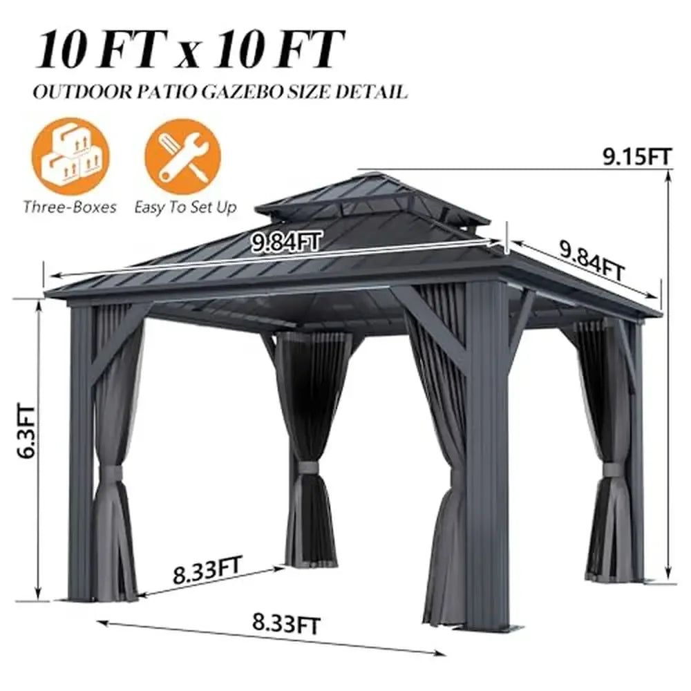 Outdoor Hardtop Gazebo Galvanized Iron Top Aluminum Frame Double Vented Netting Spacious Room Easy Assembly Sturdy Support