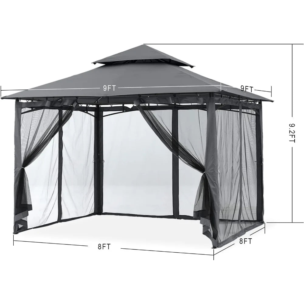 Outdoor Garden Gazebo for Patios with Stable Steel Frame and Netting Walls (8x8,Dark Gray)