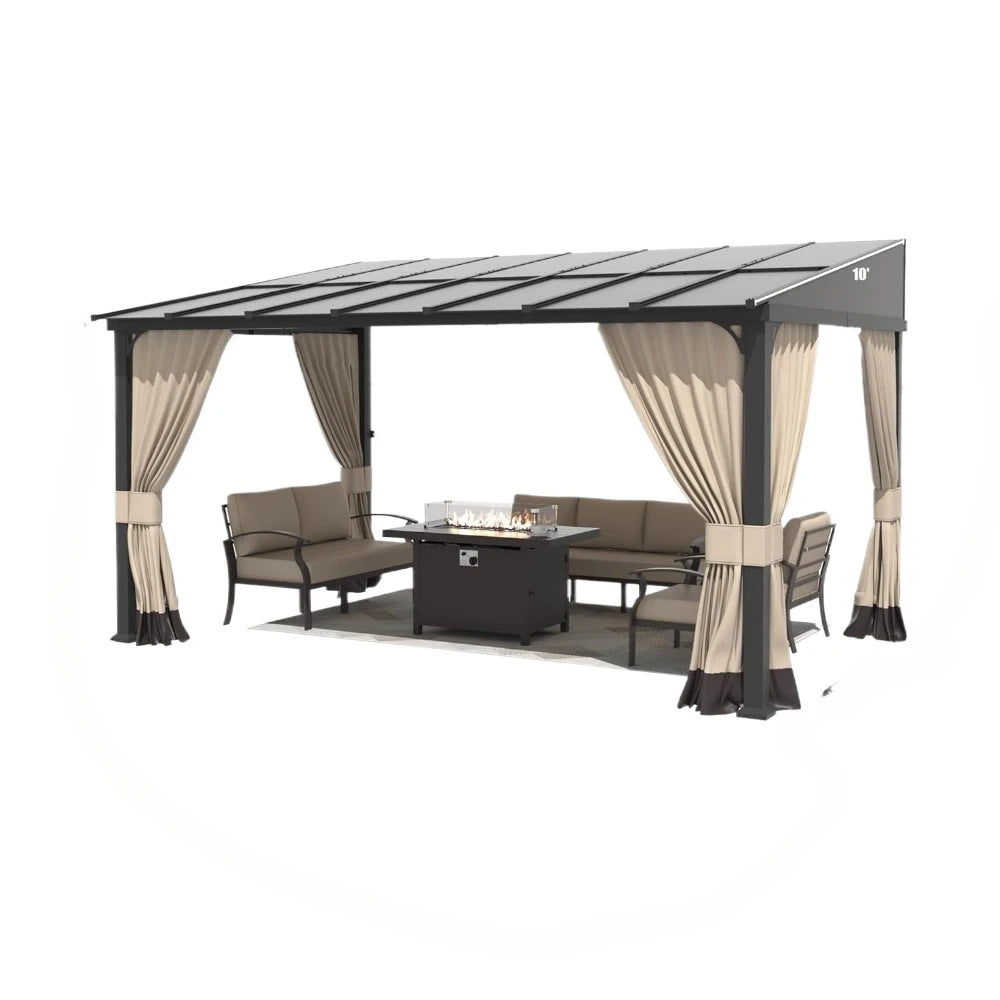 Outdoor Lean to Gazebo,Hardtop Wall Mounted Gazebo, Awnings for Patio with Metal Frame,Double Curtains for Garden,Lawn,Backyard