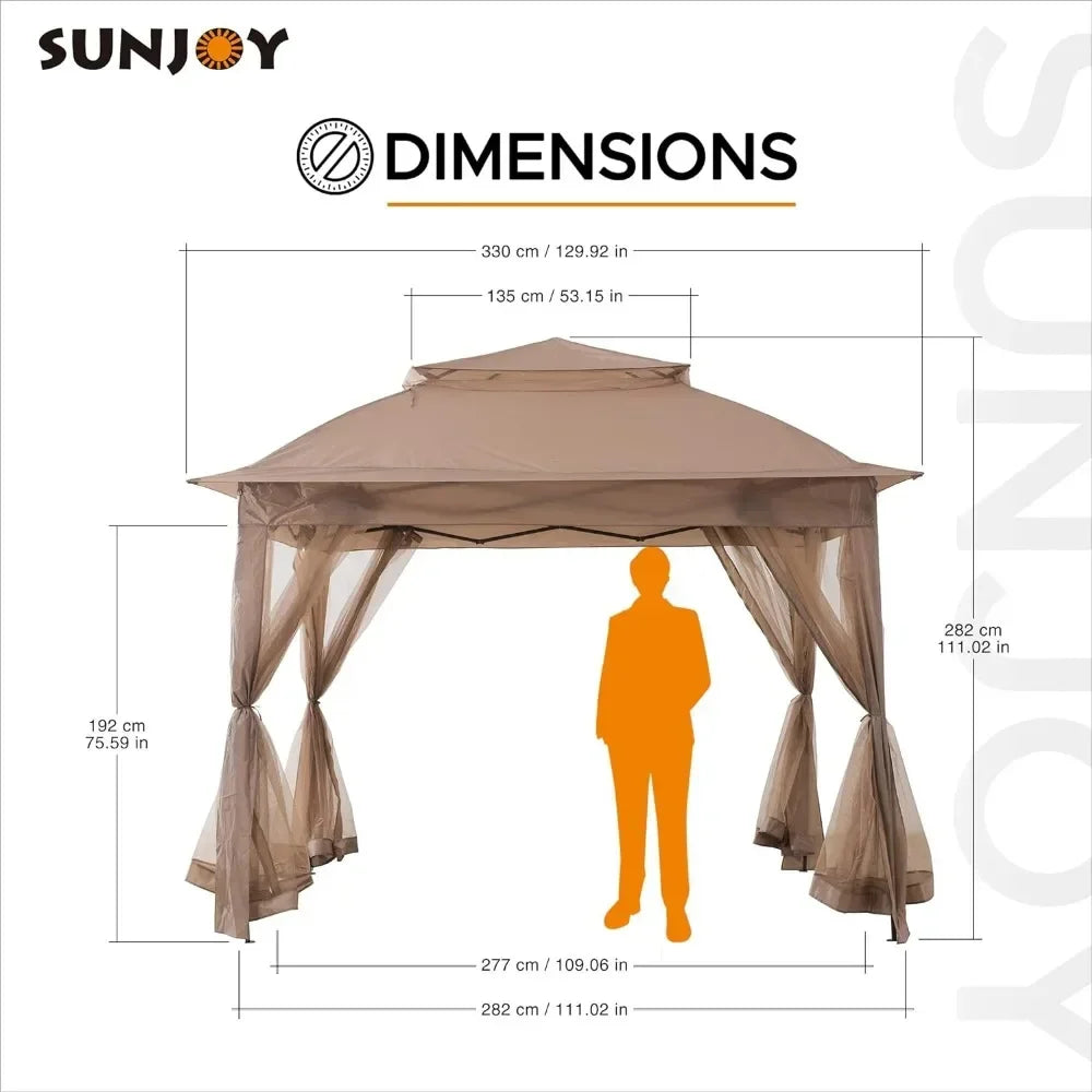 11x11 ft. Pop-Up Instant Gazebo, Outdoor Portable Steel Frame 2-Tier Top Canopy/Tent with Netting and Carry Bag, Patio Gazebos