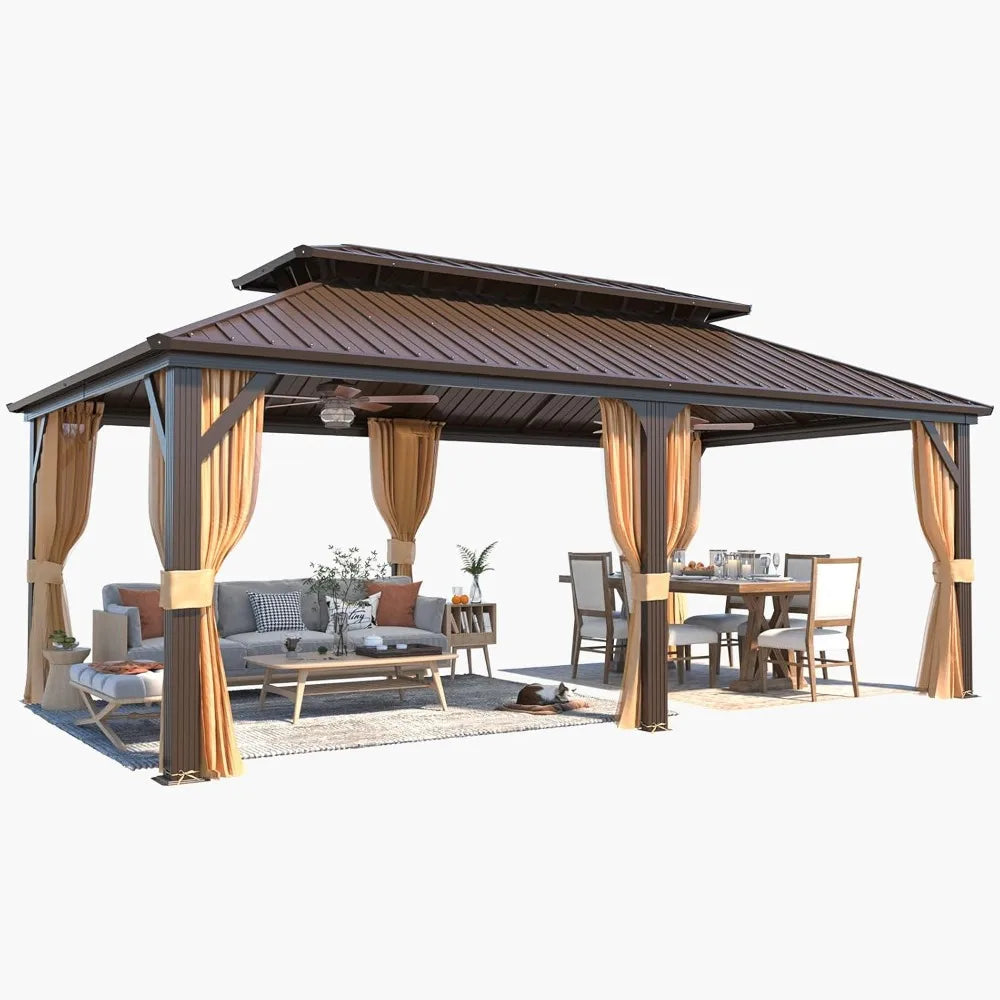 12' X 20'Hardtop Gazebo,Galvanized Steel Ventilation Double Roof Aluminum Frame,Outdoor Gazebo for Garden, Patio, Lawns, Parties