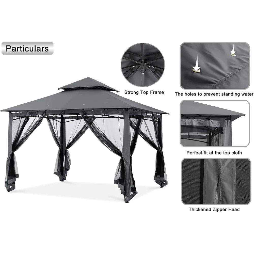 Outdoor Garden Gazebo for Patios with Stable Steel Frame and Netting Walls (8x8,Dark Gray)