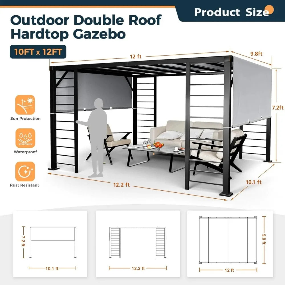 10 X 12 FT Outdoor Retractable Pergola, Metal Patio Pergola with Retractable Sun Shade Canopy and Aluminum Frame for Patio