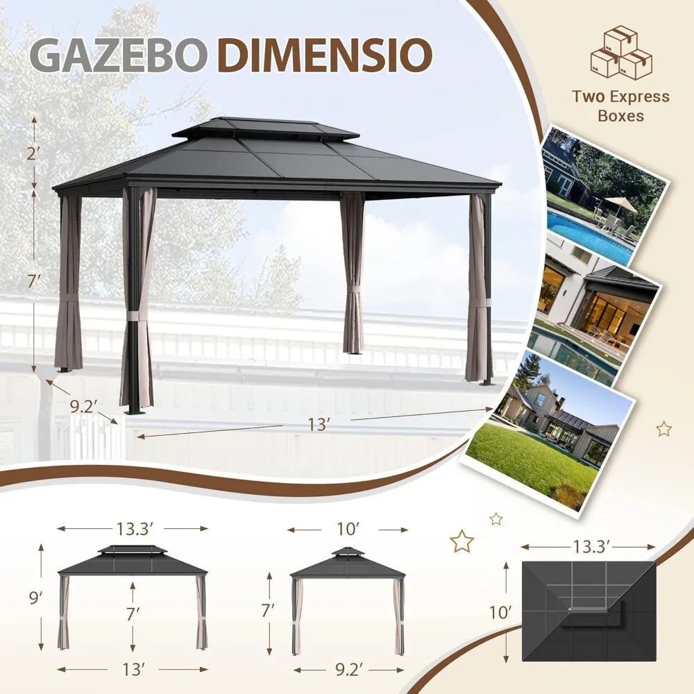 Hardtop Gazebo Aluminum Frame Outdoor Gazebo for Patio, Lawn, Deck, Poolside