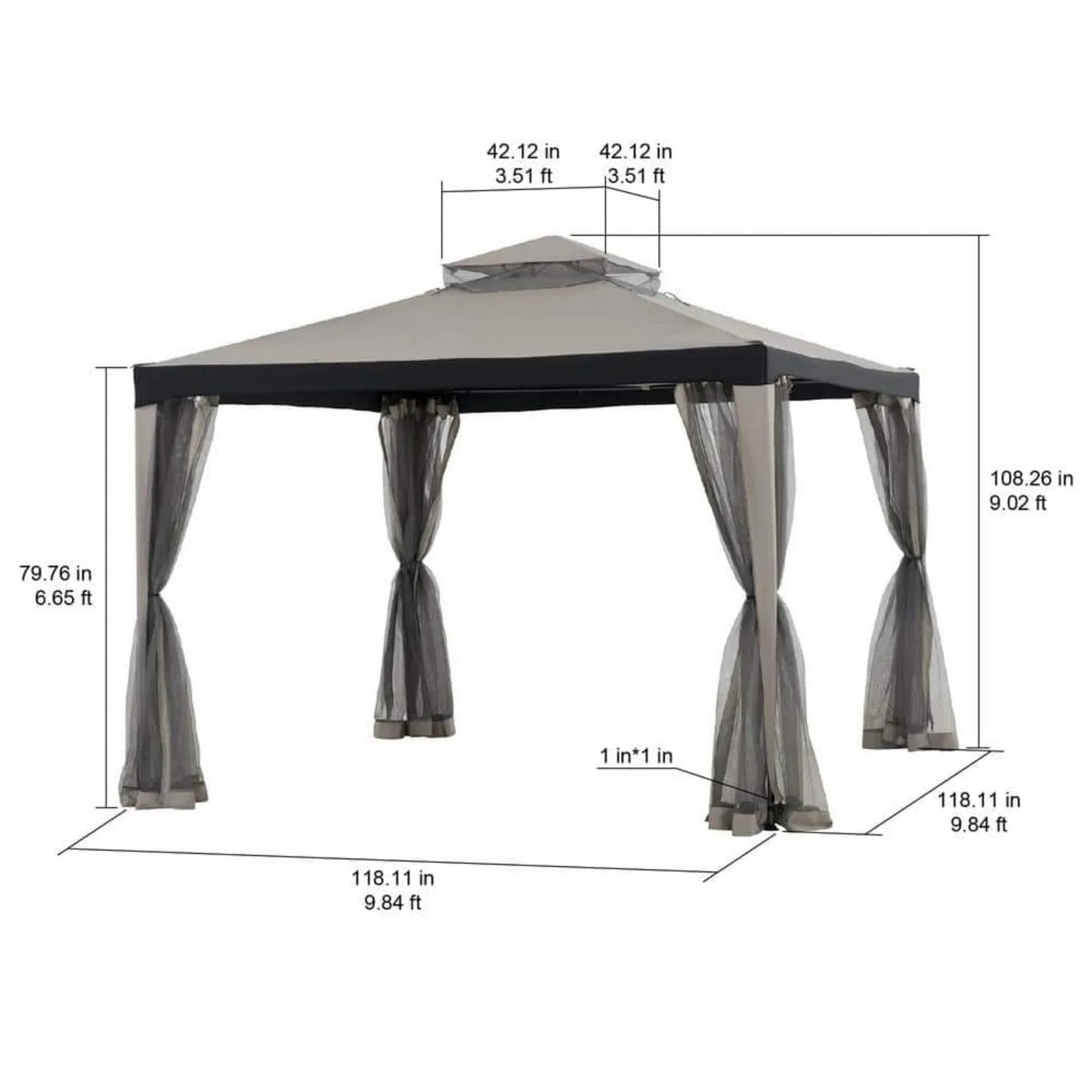 US 10 ft. x 10 ft. Outdoor Patio Gazebo, Outdoor Backyard Modern Grey 2-Tier Steel Frame Soft Top Gazebo with Mesh Netting