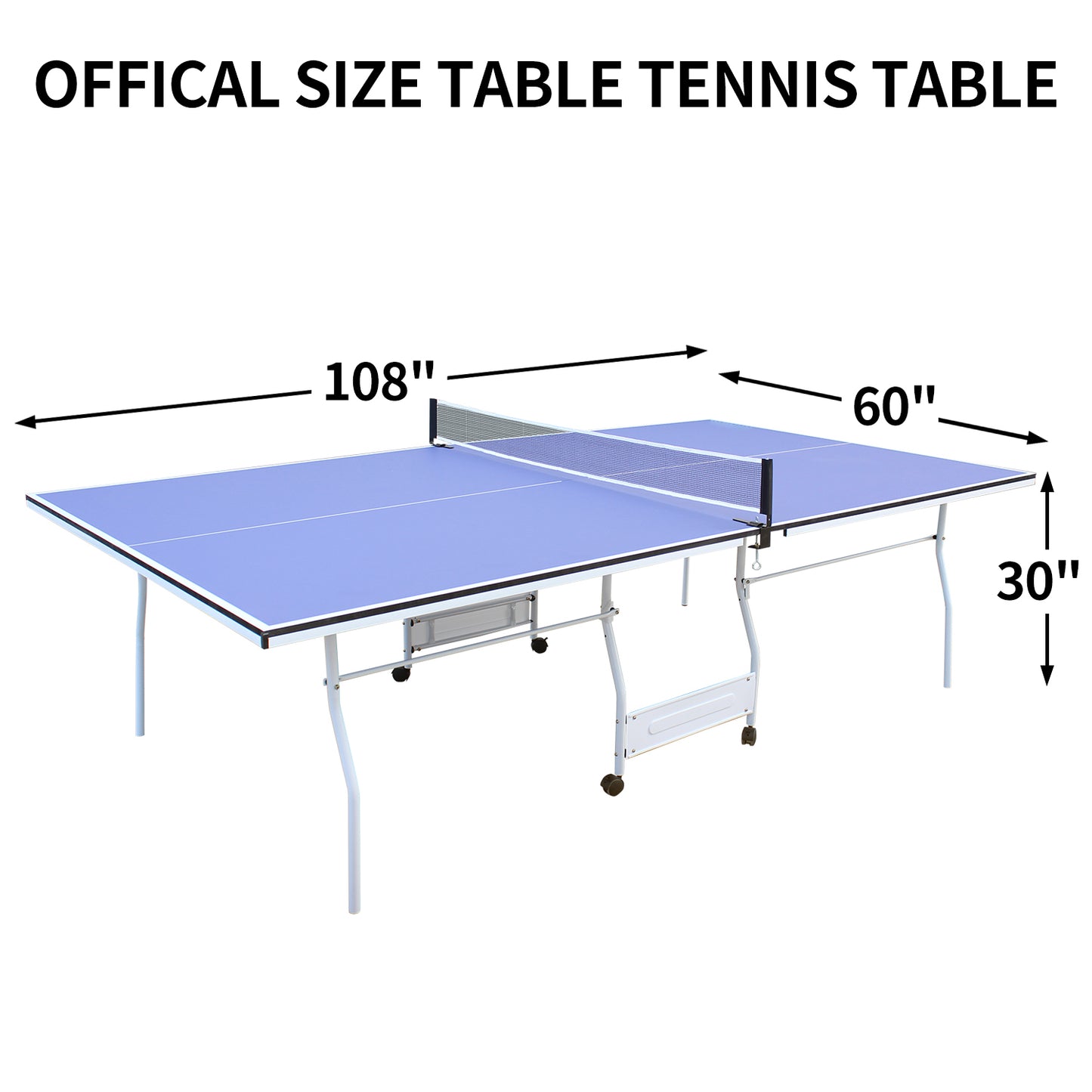 9ft Mid-Size Table Tennis Table Foldable & Portable Ping Pong Table Set for Indoor Games with Net, 2 Table Tennis Paddles and 3 Balls