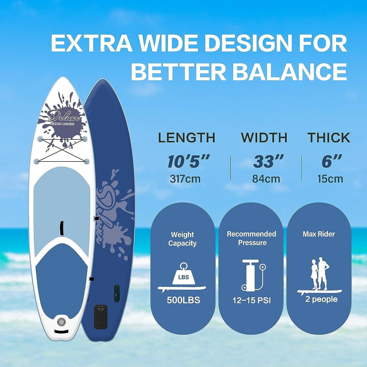 Inflatable Stand Up Paddle Board – Simple Deluxe Premium SUP for All Skill Levels, Pink Paddle Boards for Adults & Youth, Blow Up Stand-Up Paddleboards with Accessories & Backpack, Surf Control