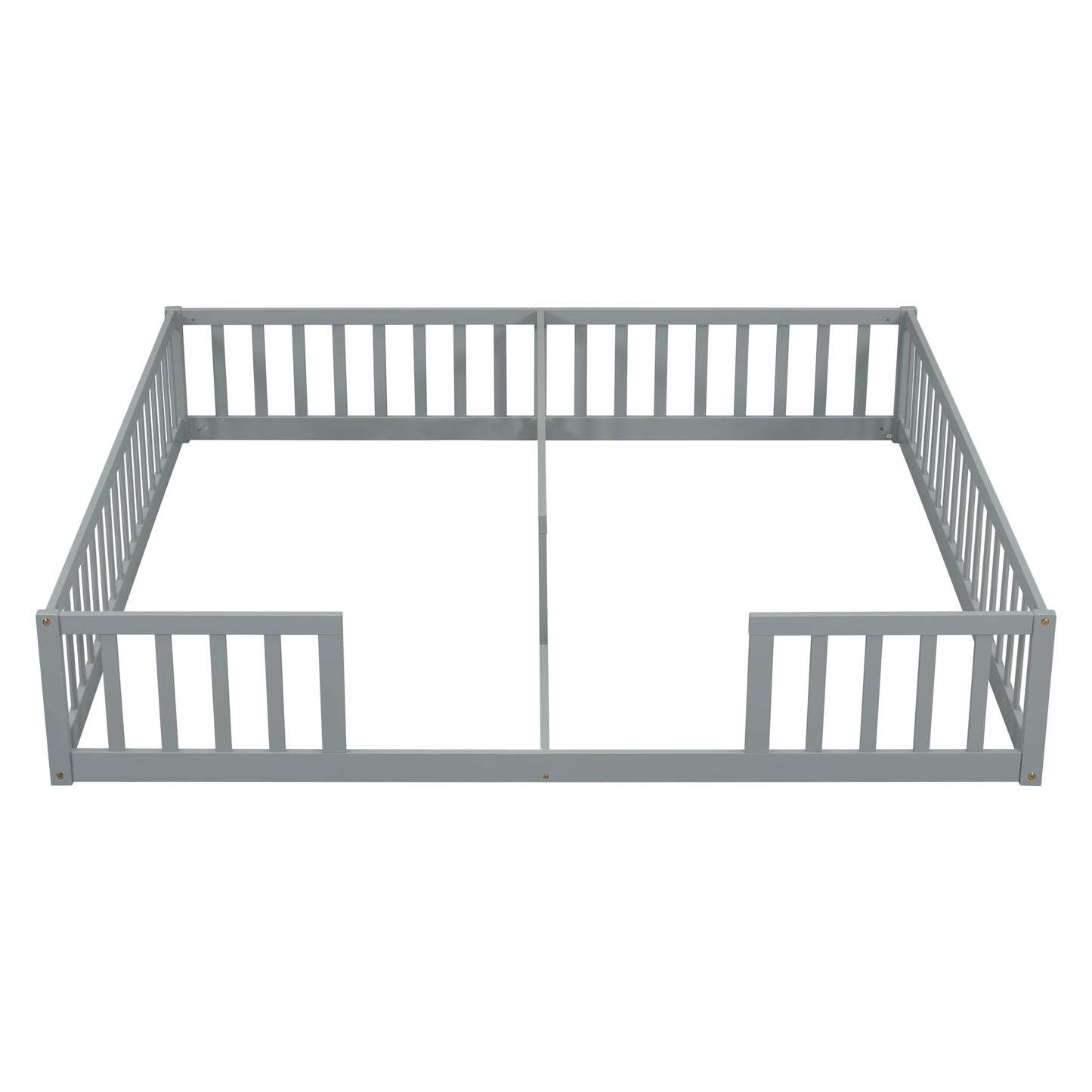 Double Twin Floor Bed with Fence, Guardrails, without door, Grey