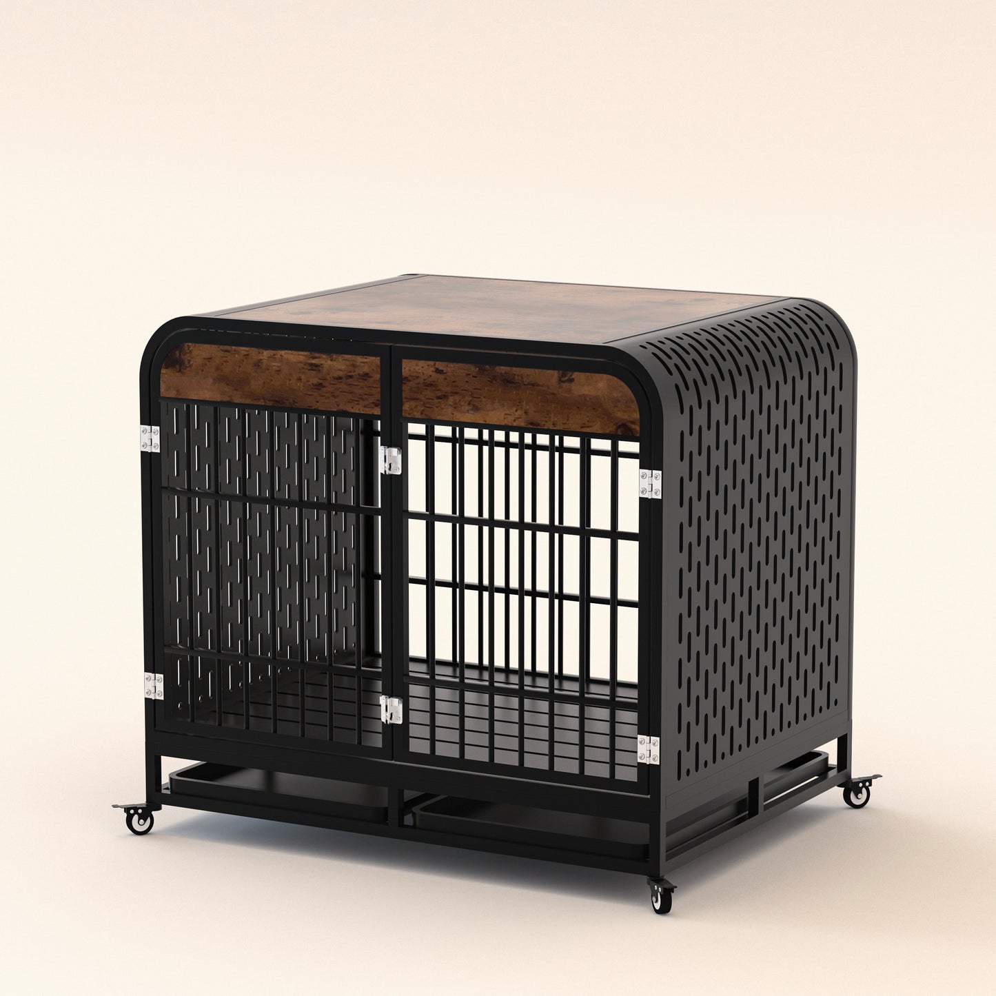 Heavy Duty Dog Crate Furniture Wooden Table Pet Dog Cage Kennel House Indoor Side End Table Decor with Removable Trays and Lockable Wheels for Medium and Large Dogs 42" Brown