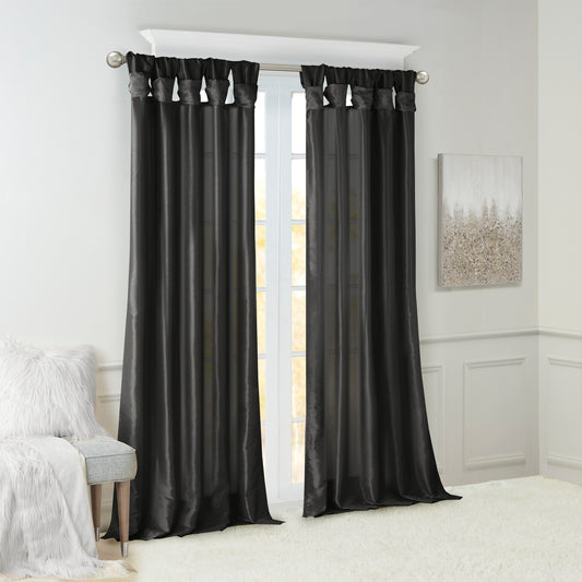 Twist Tab Lined Window Curtain Panel Black 50x108'