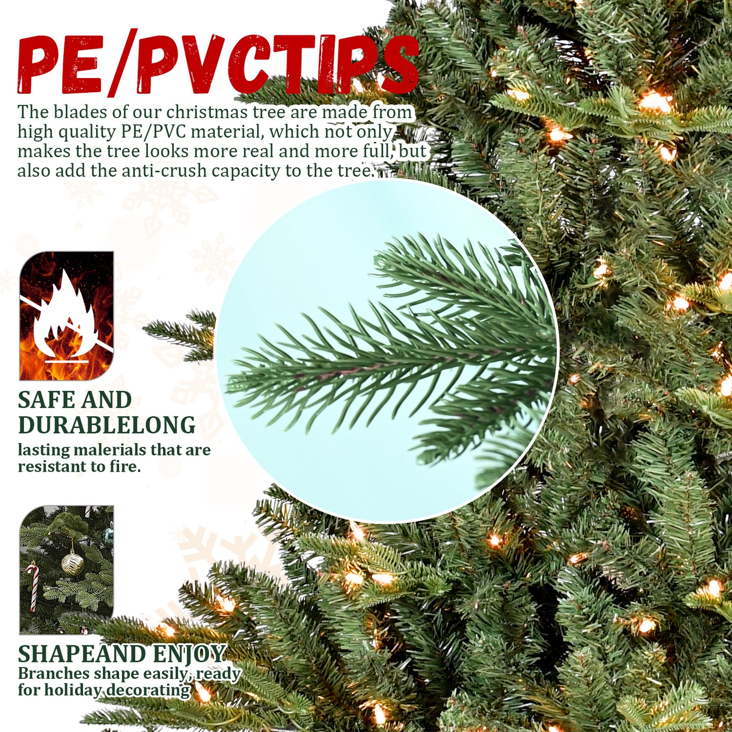 7.5FT Christmas Tree Simulate Nature Advanced Materials Premium Hinged Spruce Artificial Douglas Firs Tree, Christmas Holiday Party Atmosphere Decoration New Year Celebration PE+PVC Xmas Tree