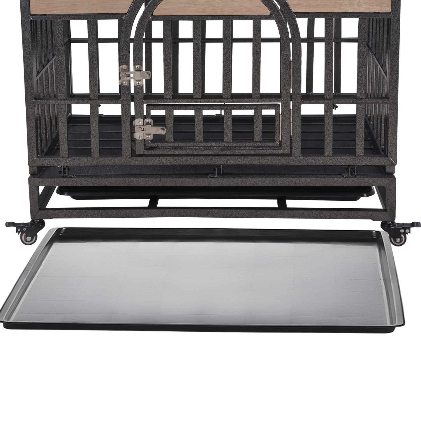 37in Heavy Duty Dog Crate, Furniture Style Dog Crate with Removable Trays and Wheels for High Anxiety Dogs