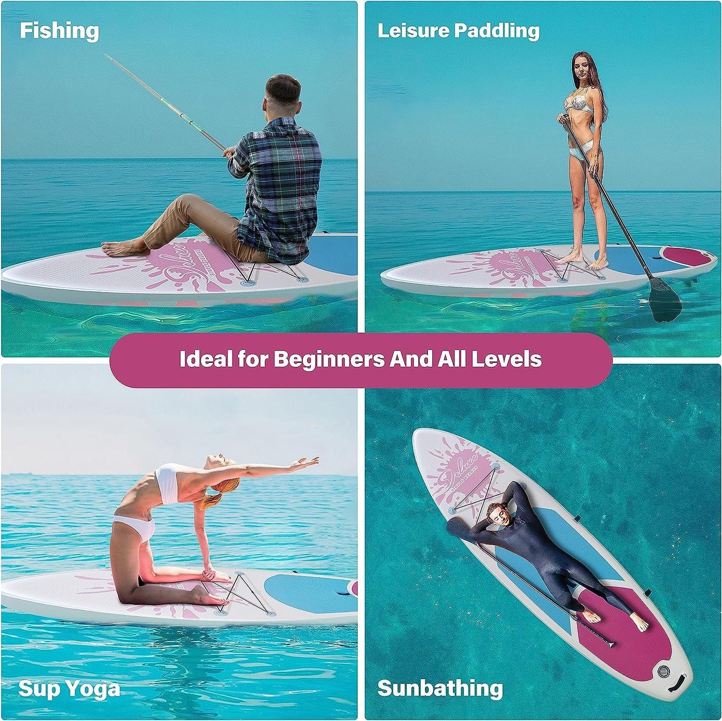 Inflatable Stand Up Paddle Board – Simple Deluxe Premium SUP for All Skill Levels, Pink Paddle Boards for Adults & Youth, Blow Up Stand-Up Paddleboards with Accessories & Backpack, Surf Control