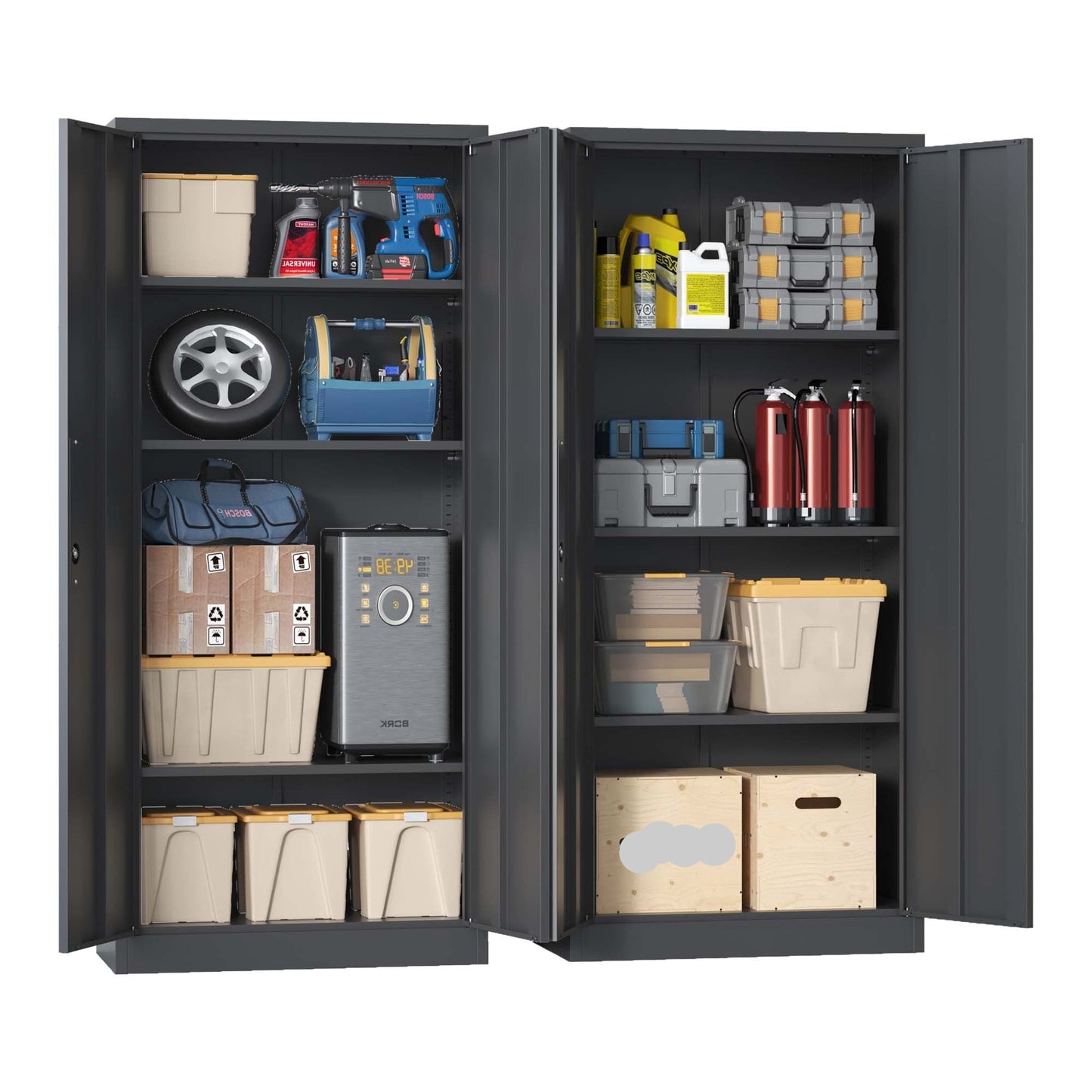 71"H Metal Garage Storage Cabinet, Black Tool Steel Locking Cabinet with Doors and 3 Shelves, Tall Cabinets for Garage Storage Systems Lockable File Cabinet for Home Office, Classroom/Pantry