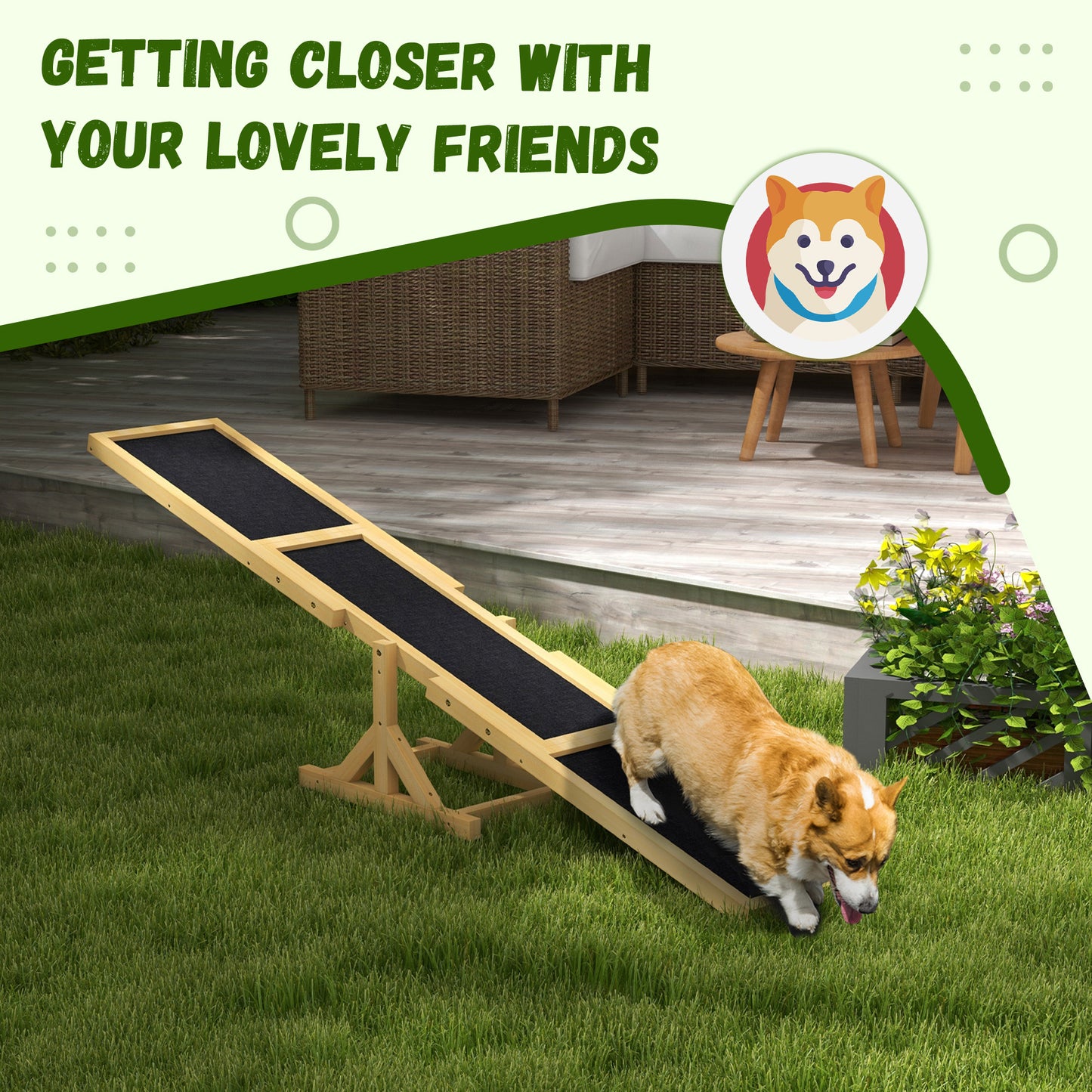 PawHut Wooden Dog Agility Seesaw for Training and Exercise, Platform Equipment Run Game Toy, Weather Resistant Pet Supplies, 71" L x 12" W x 12" H, Yellow