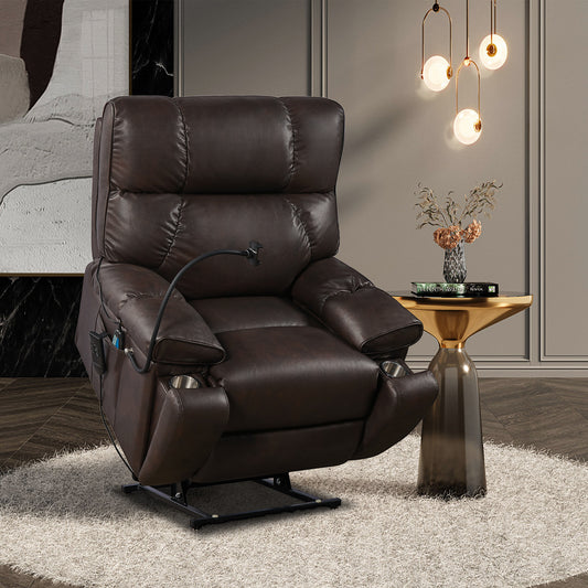 Recliner Chair with Phone Holder,Electric Power Lift Recliner Chair with 2 Motors Massage and Heat for Elderly, 3 Positions, 2 Side Pockets, Cup Holders