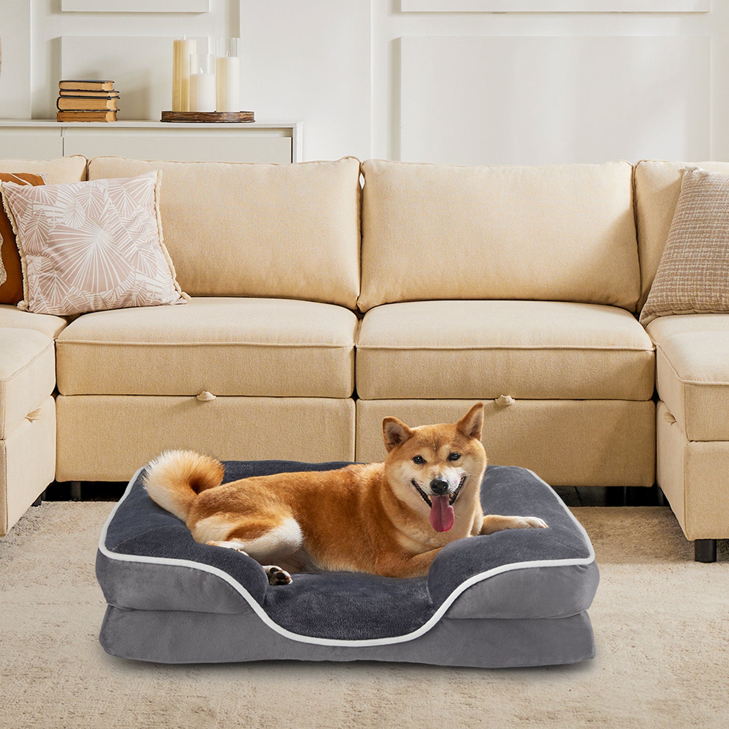 Memory Foam Pet Bed for Small Dogs & Cats with Washable Removable Cover Non-Slip Base Waterproof Liner Egg Crate Foam for Improved Sleep, grey,extra large