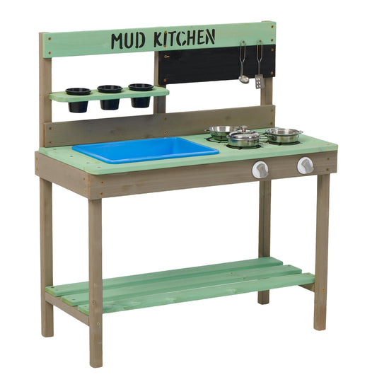 Kids Play Kitchen, Wood Mud Kitchen with Water Play Set & Cooking Toys for Outdoor, Gift for 3~8