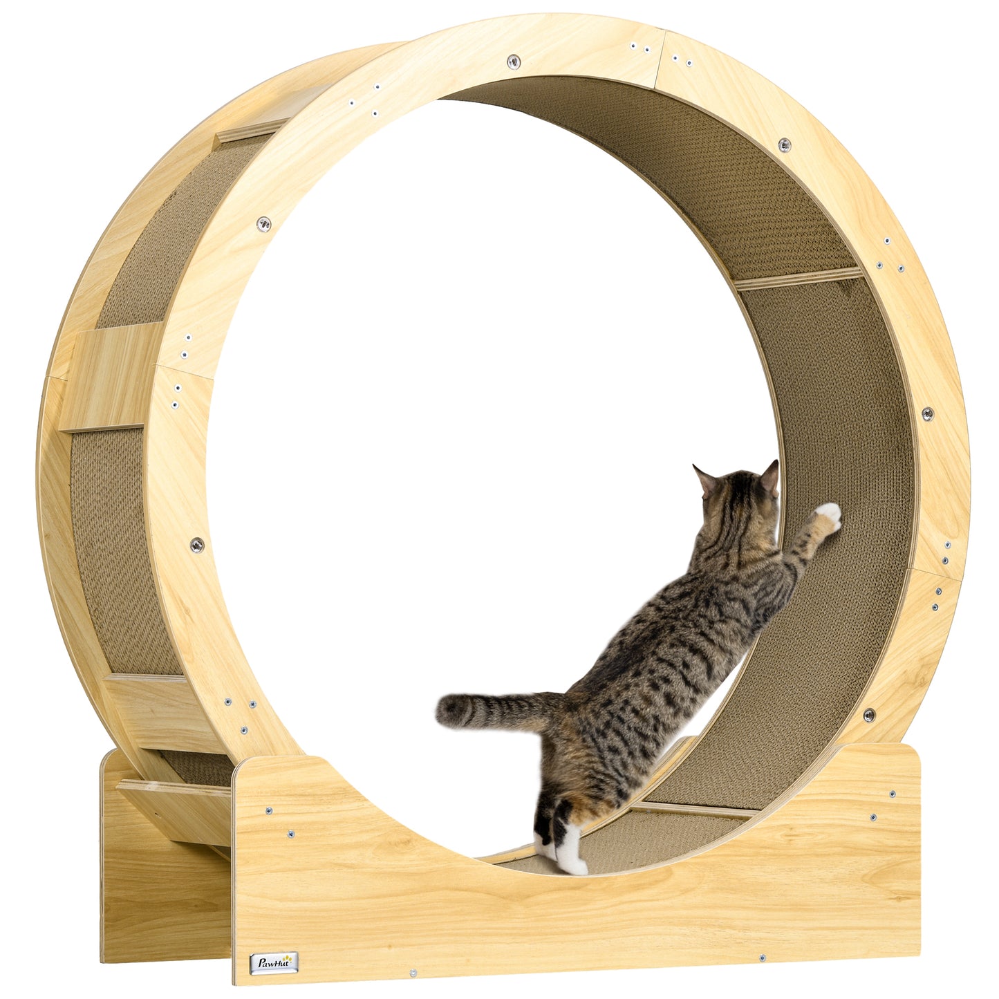 PawHut Cat Wheel for Indoor Cats, 36' Cat Treadmill with Scratching Pads, Cat Exercise Running Wheel with Brake for Health and Fitness, Oak