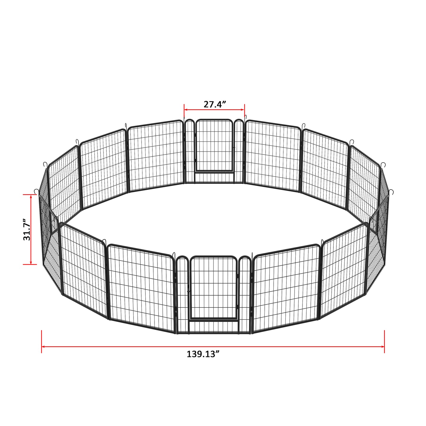 16 Panels Heavy Duty Metal Playpen with door,31.7"H Dog Fence Pet Exercise Pen for Outdoor