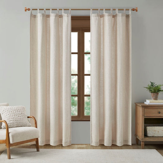 Faux Linen Tab Top Fleece Lined Curtain Panel(Only 1 Pc Panel)