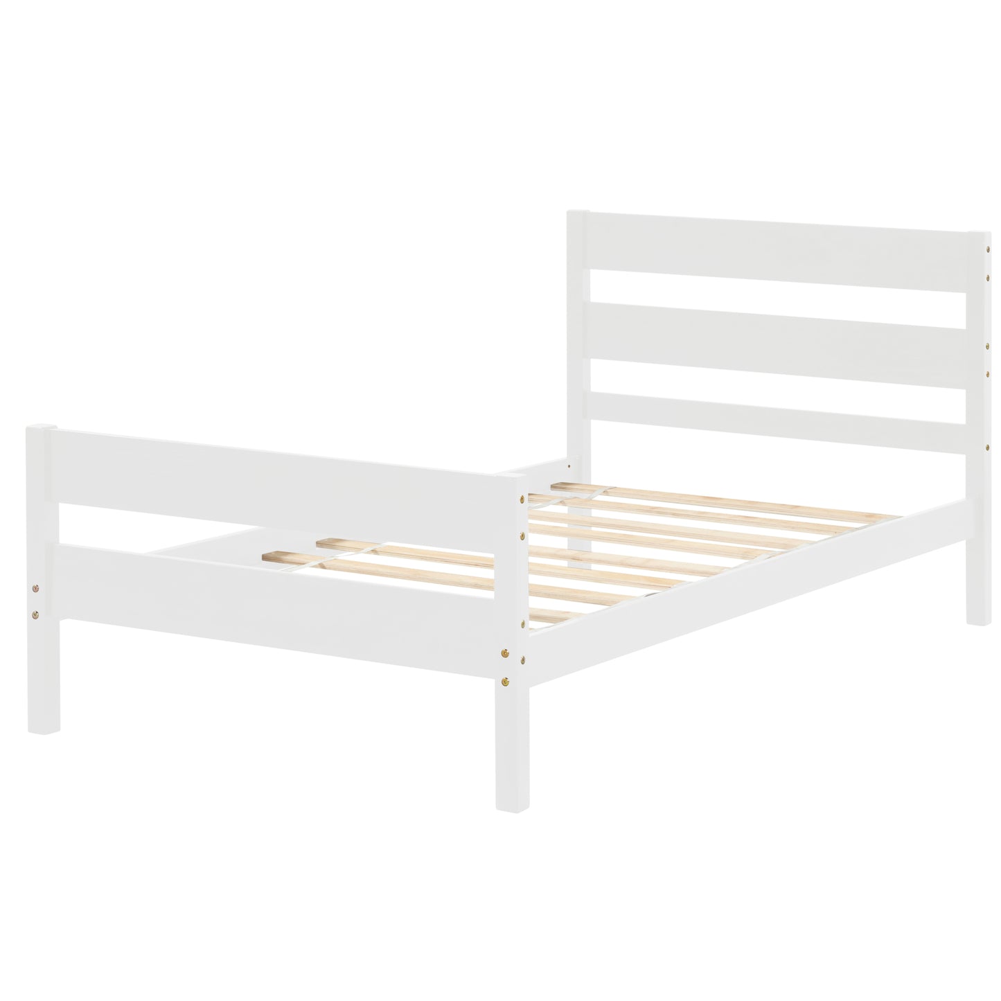 Twin Bed with Headboard and Footboard,White