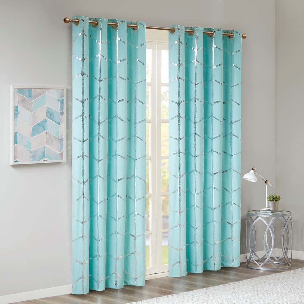 Total Blackout Metallic Print Grommet Top Curtain Panel(Only 1 Pc Panel)