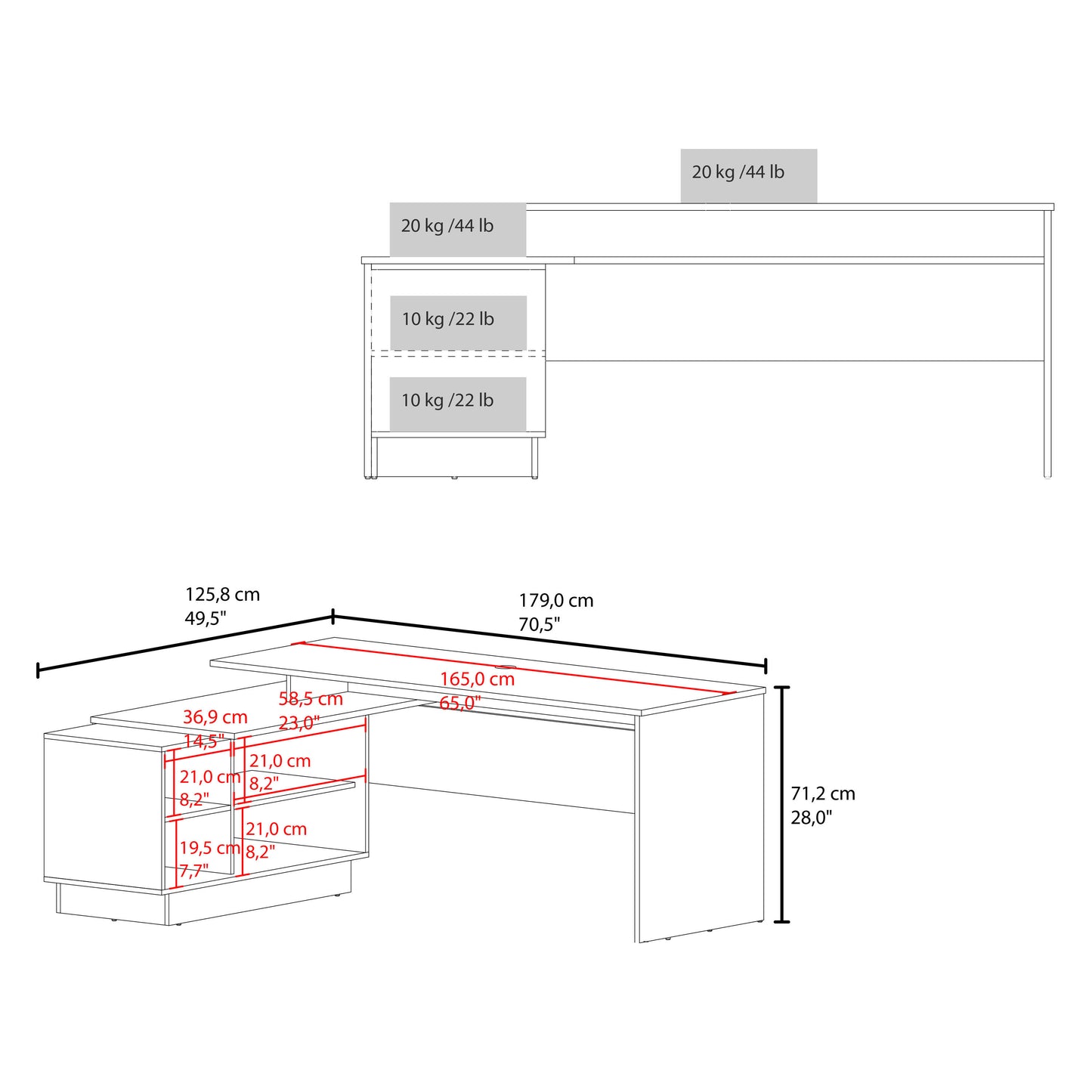 Emery L-Shaped 70" Wide Desk with One Cabinet and Two Open Shelves