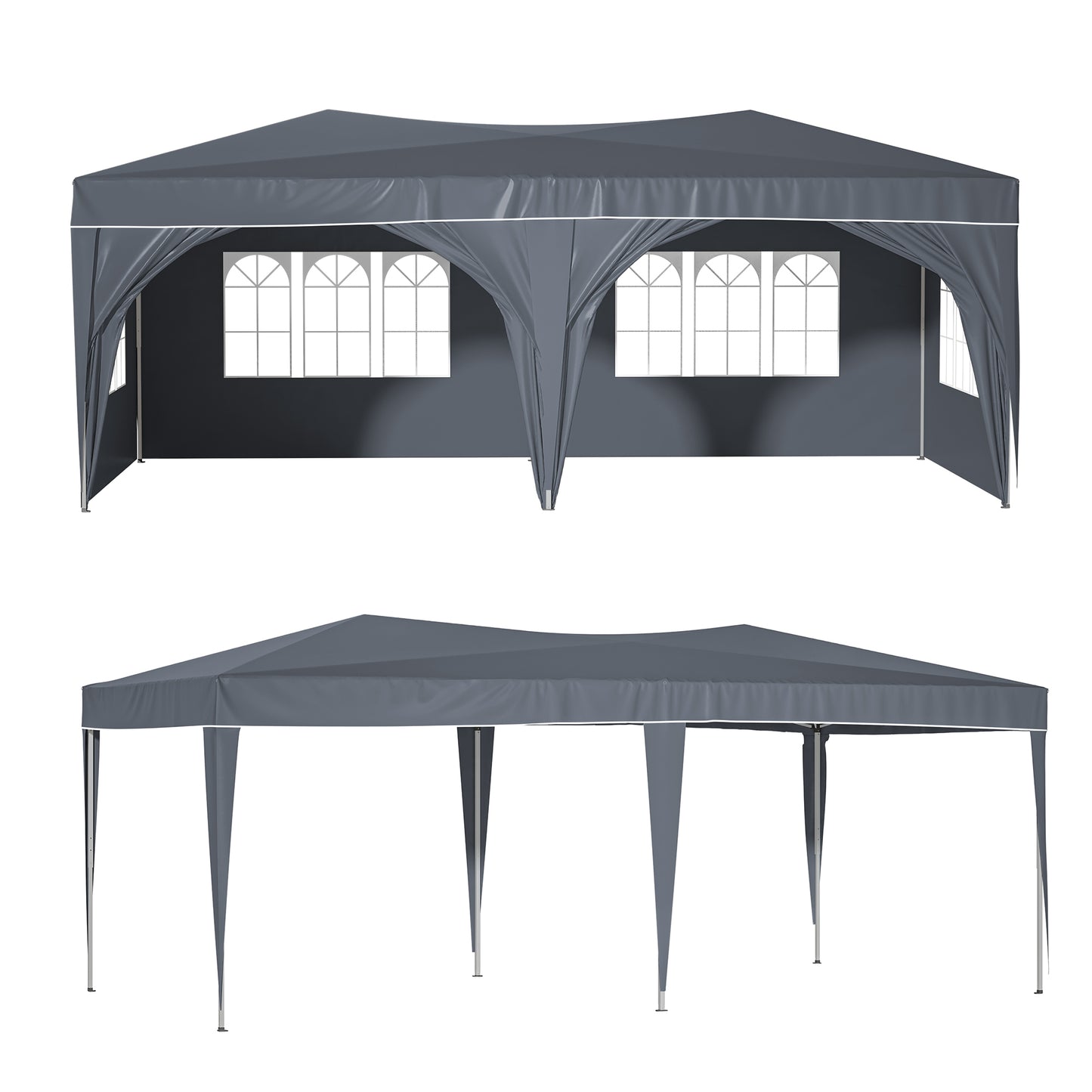 10'x20' Pop Up Canopy Tent with 6 Sidewalls, Ez Pop Up Outdoor Canopy for Parties, Waterproof Commercial Tent with 3 Adjustable Heights, Carry Bag, 6 Sand Bags, 6 Ropes and 12 Stakes, Gray