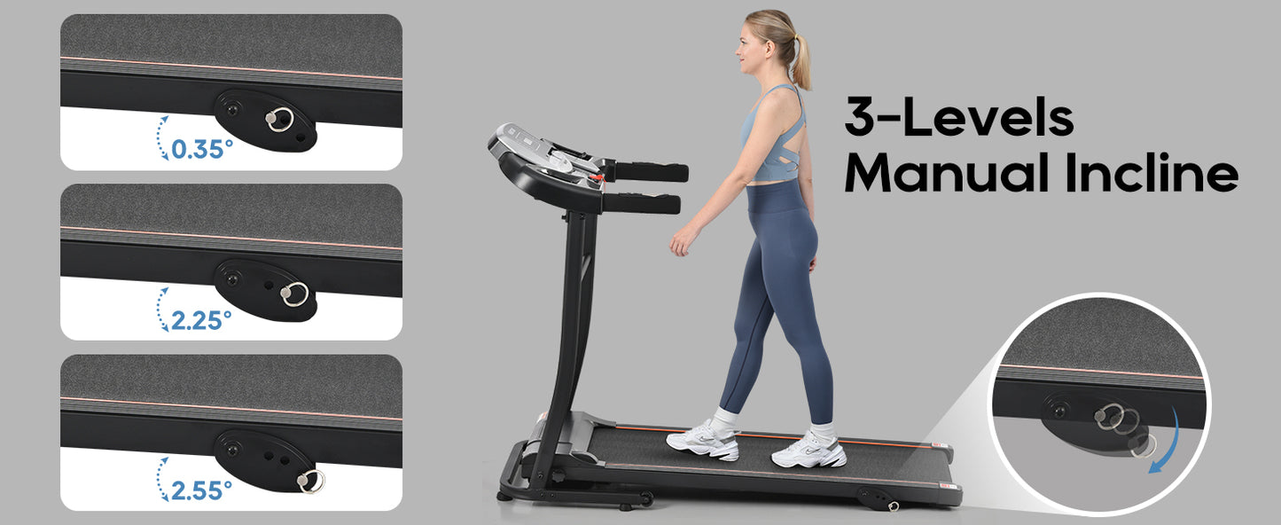 Folding Treadmill Electric Running Machine 2.5HP Motor 300LBS Weight Capacity Walking Jogging Machine with 3 Level Incline 12 Preset Programs for Home Gym