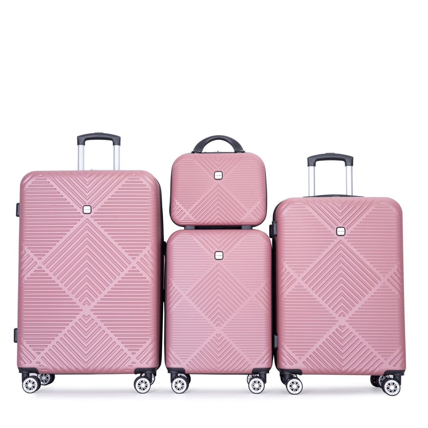 4-piece ABS lightweight suitcase, 14 inch makeup box, aircraft wheels (14/20/24/28) PINK