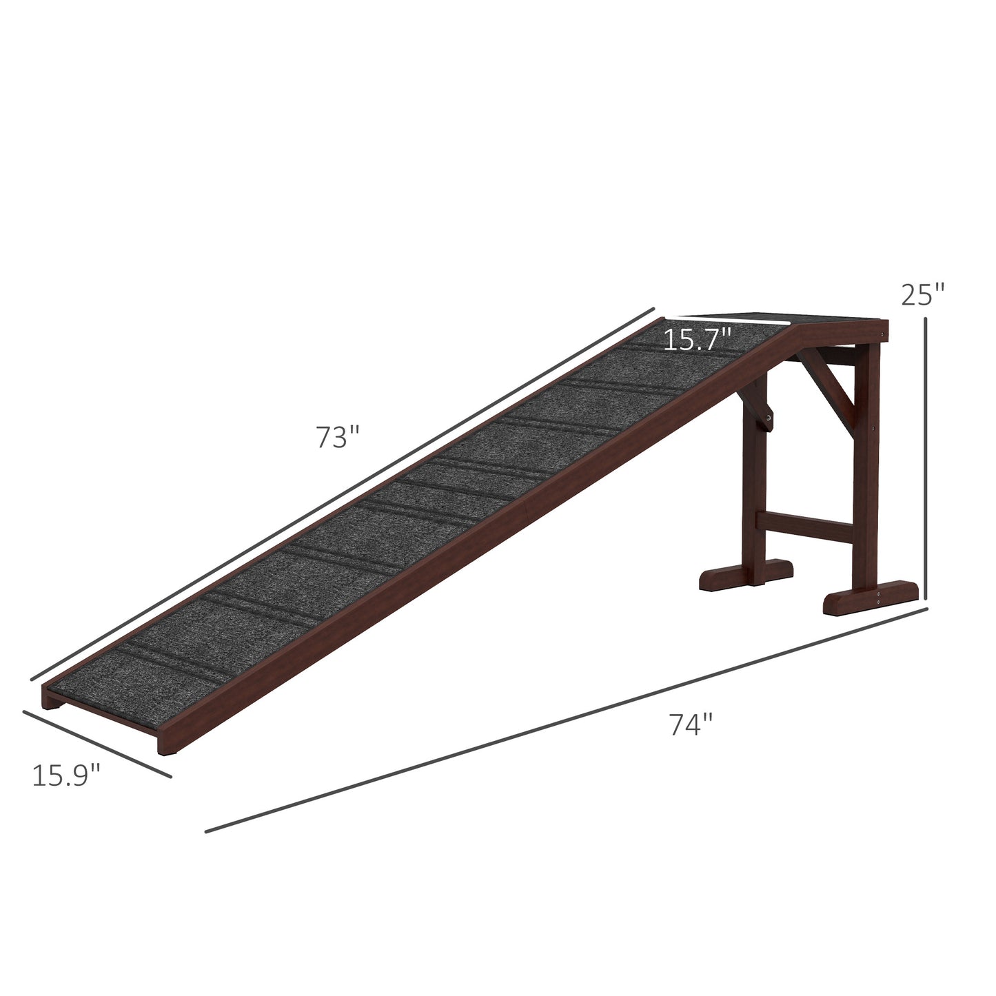 PawHut Dog Ramp for Bed, Pet Ramp for Dogs with Non-Slip Carpet and Top Platform, 74" x 16" x 25", Brown