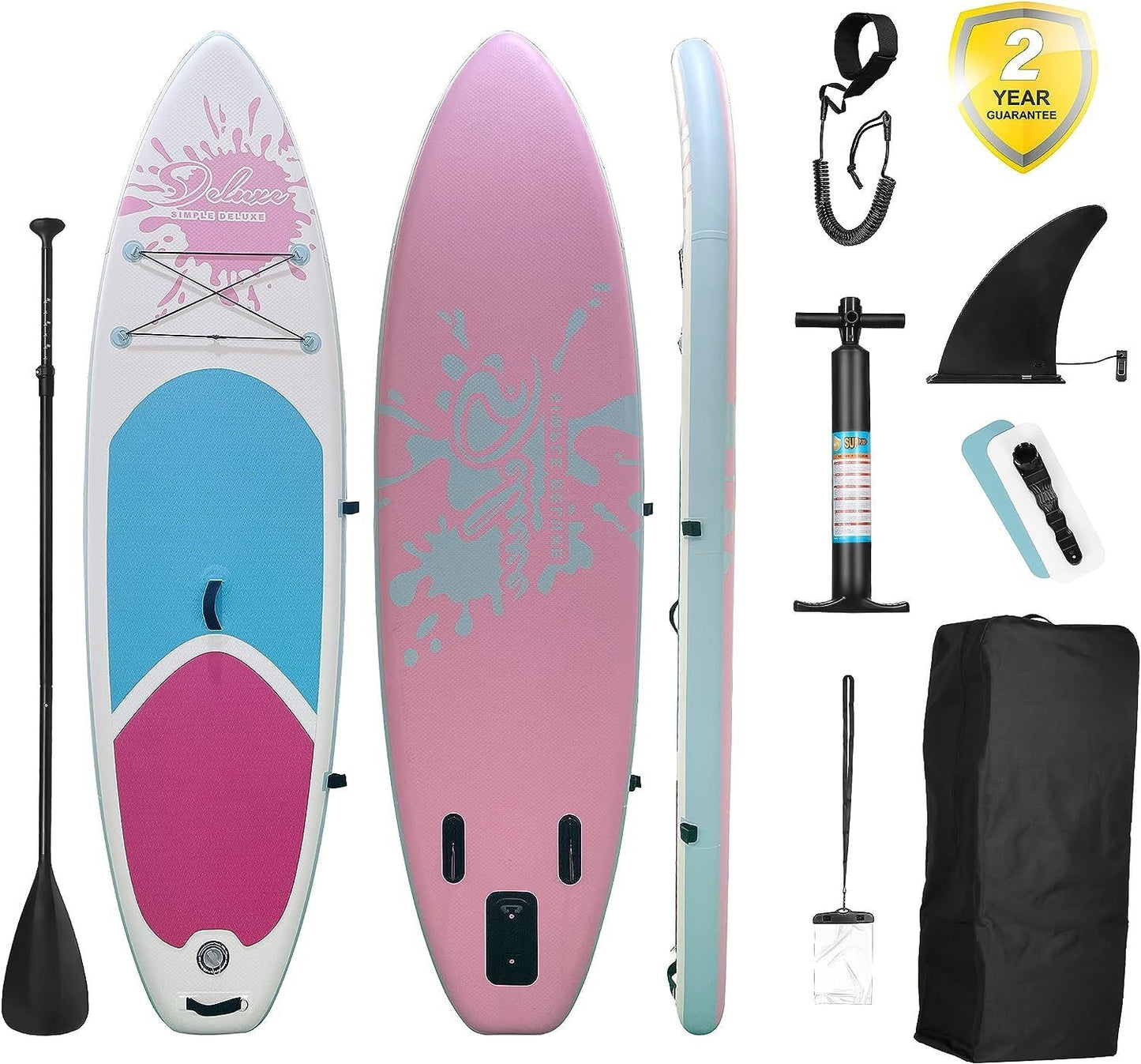 Inflatable Stand Up Paddle Board – Simple Deluxe Premium SUP for All Skill Levels, Pink Paddle Boards for Adults & Youth, Blow Up Stand-Up Paddleboards with Accessories & Backpack, Surf Control