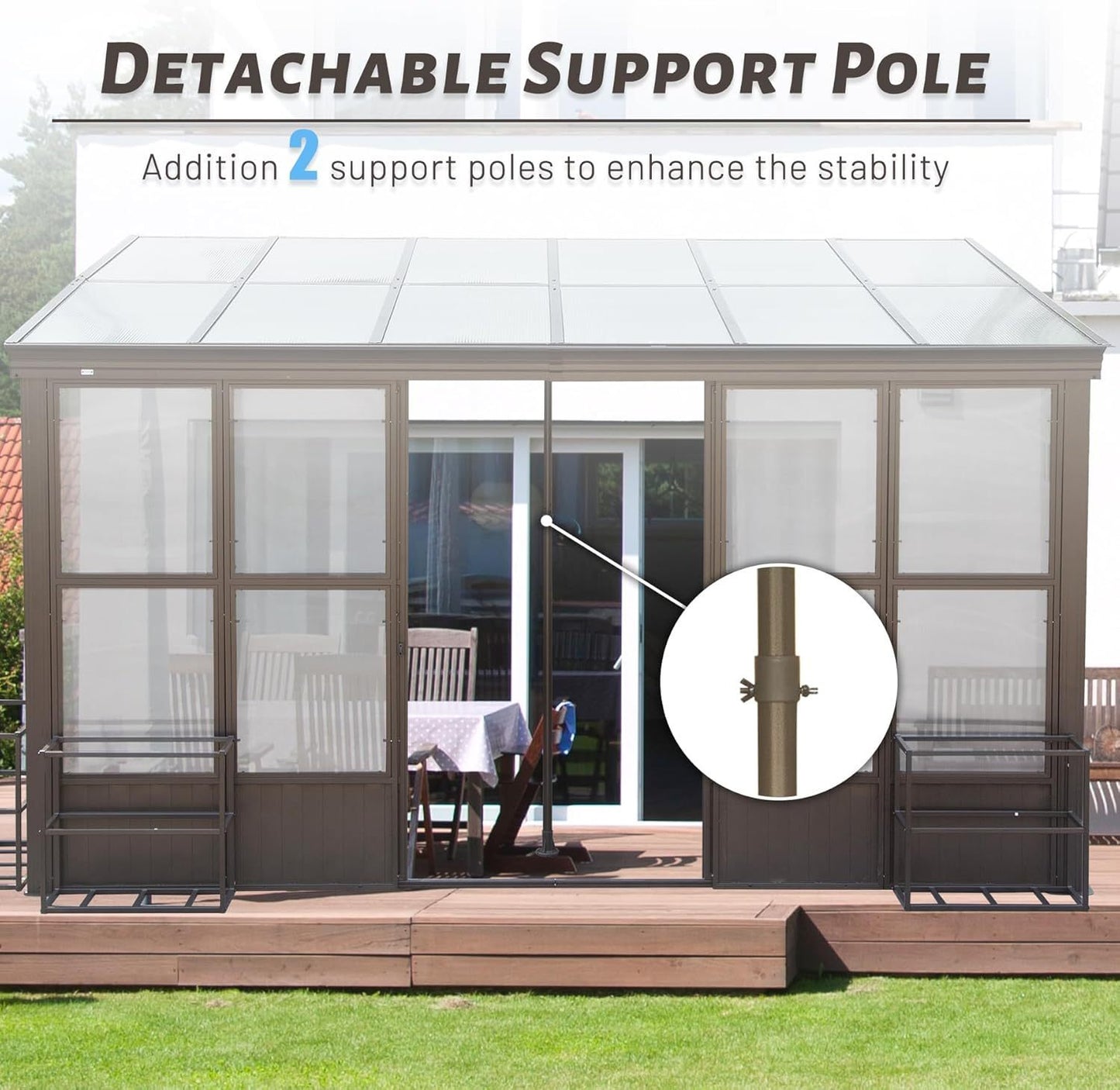 10x12FT All Season Sunroom, Outdoor Permanent Wall Mounted Solarium with Detachable Polycarbonate Windows, Aluminum Lean to Gazebo Sun Room with 2 Lockable Sliding Doors for Garden Patio Deck