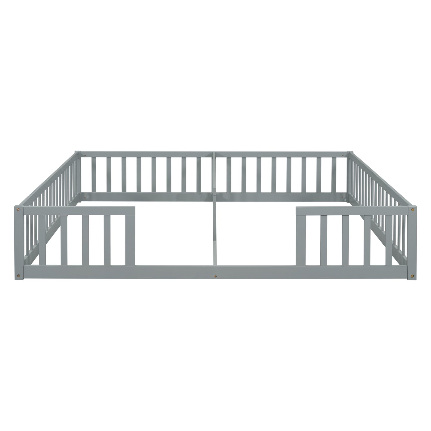 Double Twin Floor Bed with Fence, Guardrails, without door, Grey