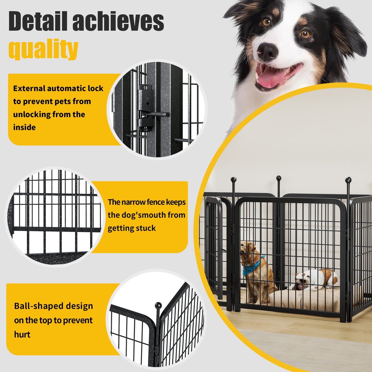 Dog Playpen 8 Panels 24" Height Heavy Duty Dog Fence Puppy Pen for Large Medium Small Dogs Indoor Outdoor Foldable Pet Exercise Pen