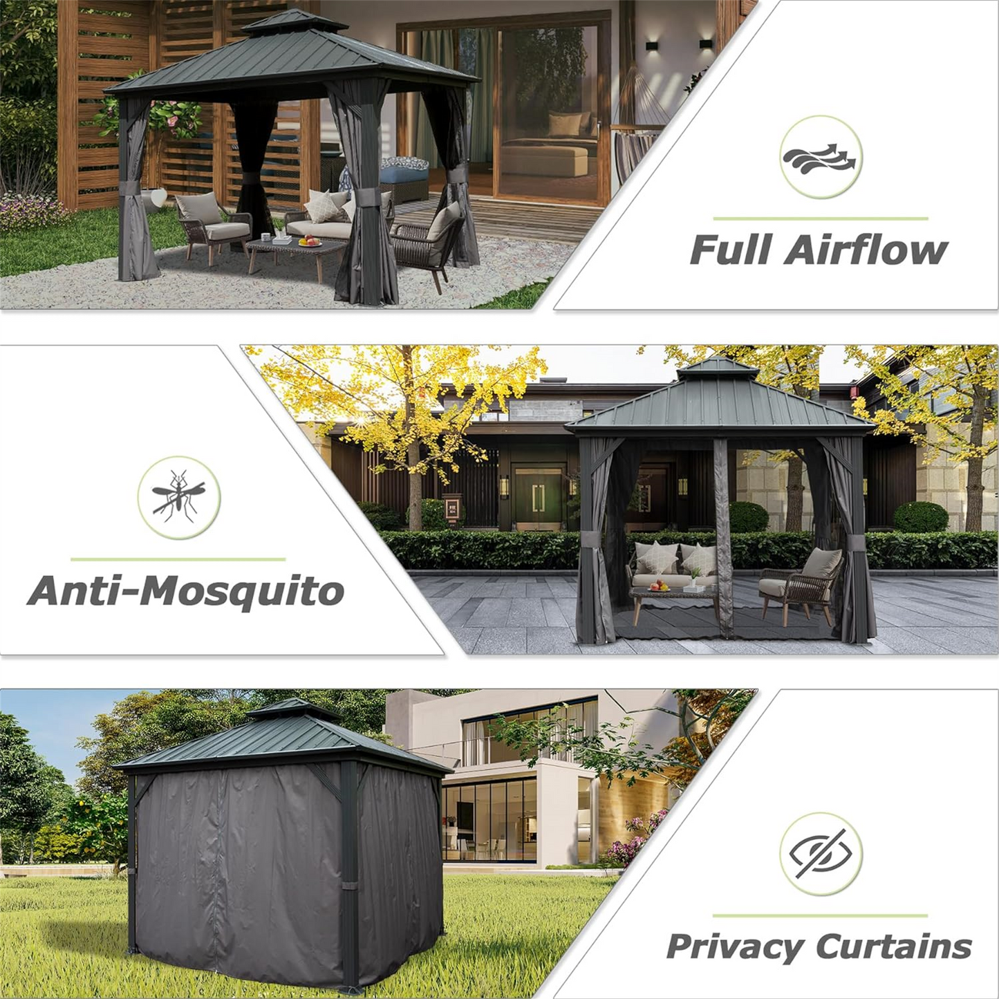 8' X 8' Hardtop Gazebo, Aluminum Metal Gazebo with Galvanized Steel Double Roof Canopy, Curtain and Netting, Permanent Gazebo Pavilion for Patio, Backyard, Deck, Lawn,Grey