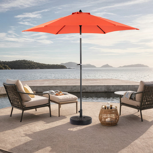 9FT Outdoor Patio Umbrella Outdoor Table Umbrella with Push Button Tilt and Crank, Market Umbrella 6 Sturdy Ribs , Deck, Backyard, Pool (Base Not Included) - (orange )