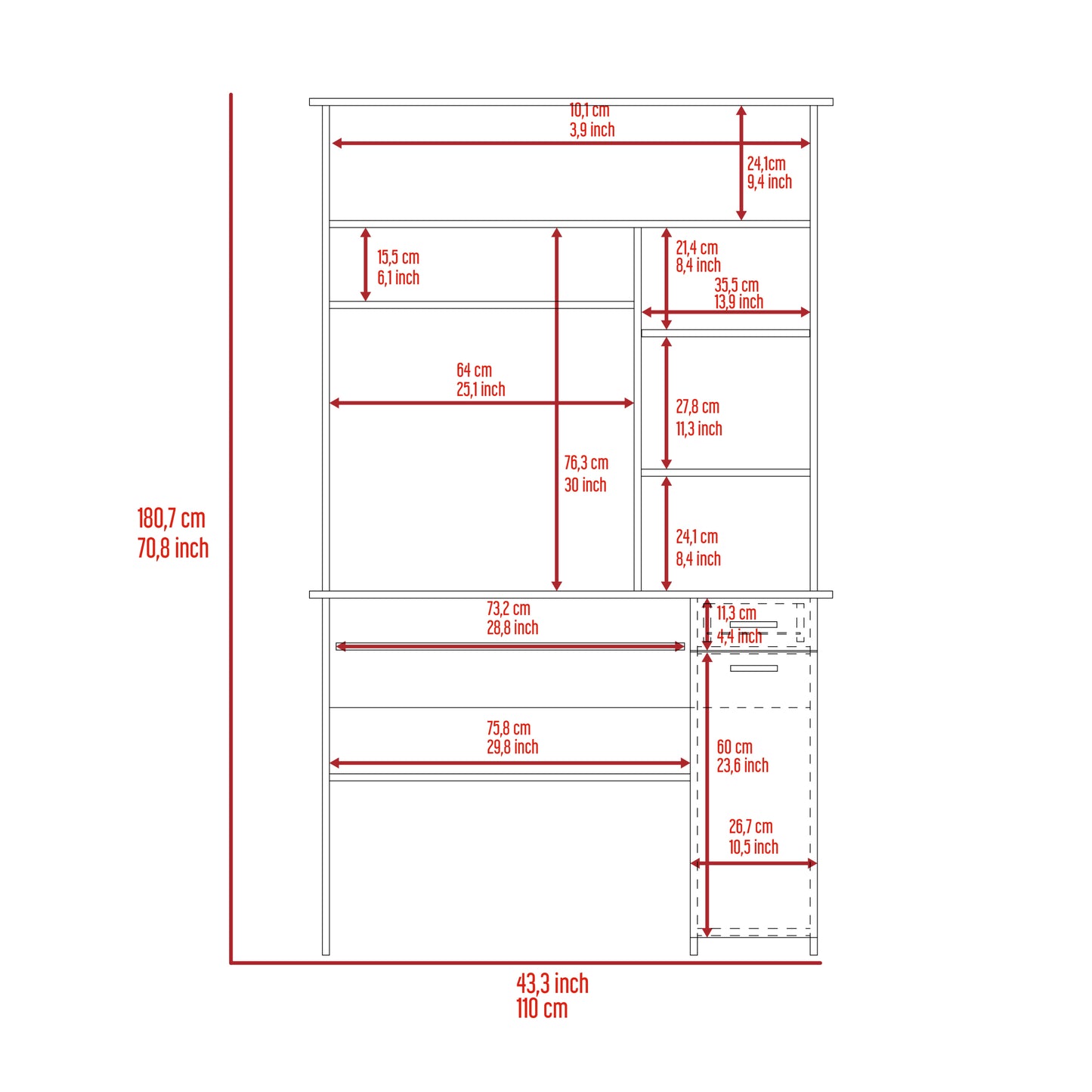 Compu 180 Hutch Desk, Multiple Shelves, Retractable Keyboard Tray, CPU Door Panel, One Drawer, Grey Oak -Smokey Oak