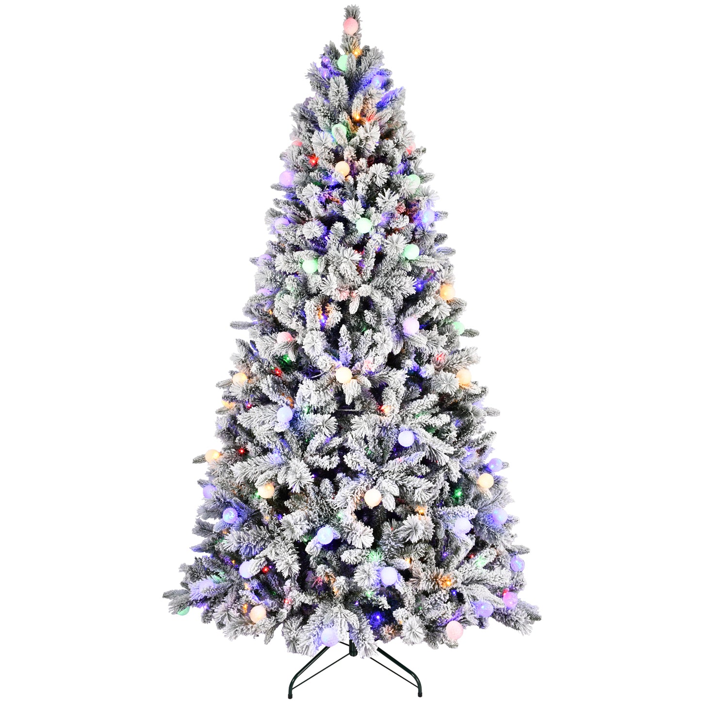 8FT PE+PVC  Floceked Christmas Tree with Easy Power & Memory Wire Technology, 470 Dual-Color LEDs With 10 Function, G45 Bulbs, and 1793 Tips , Innovative Holiday Experience!