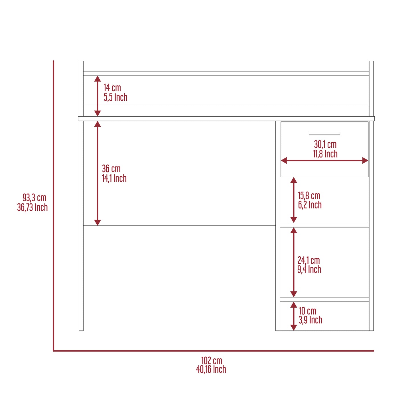 Manaos Writing Computer Desk , Multiple Shelves, One Drawer