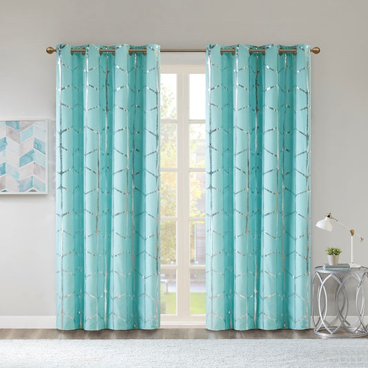 Total Blackout Metallic Print Grommet Top Curtain Panel(Only 1 Pc Panel)