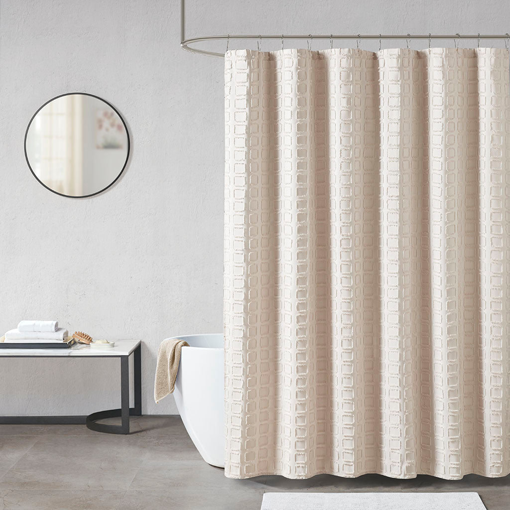 Woven Clipped Solid Shower Curtain