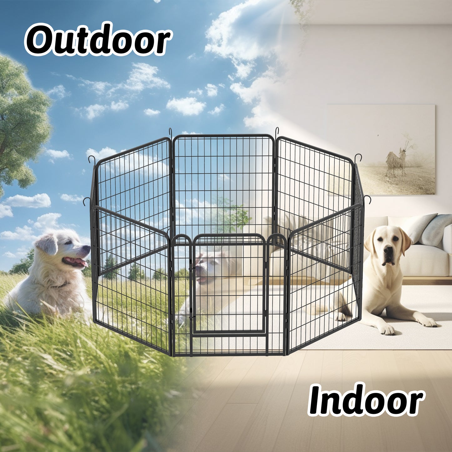 8 Panels Heavy Duty Metal Playpen with door,31.7"H Dog Fence Pet Exercise Pen for Outdoor, Indoor