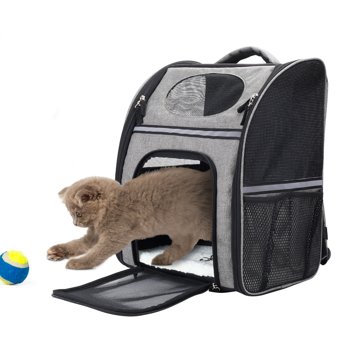 FluffyDream Pet Carrier Backpack for Large/Small Cats and Dogs, Puppies, Safety Features and Cushion Back Support for Travel, Hiking, Outdoor Use, Black