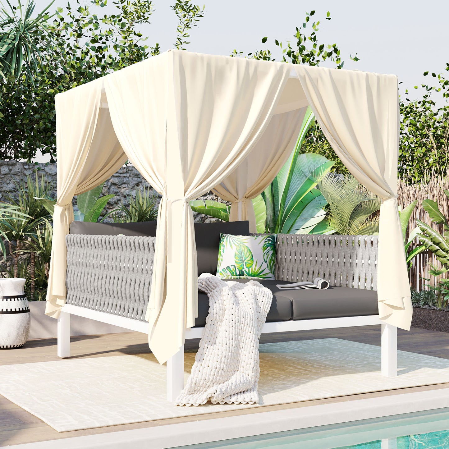 U_Style  Outdoor Patio Sunbed with Curtains, High Comfort, Suitable for Multiple Scenarios