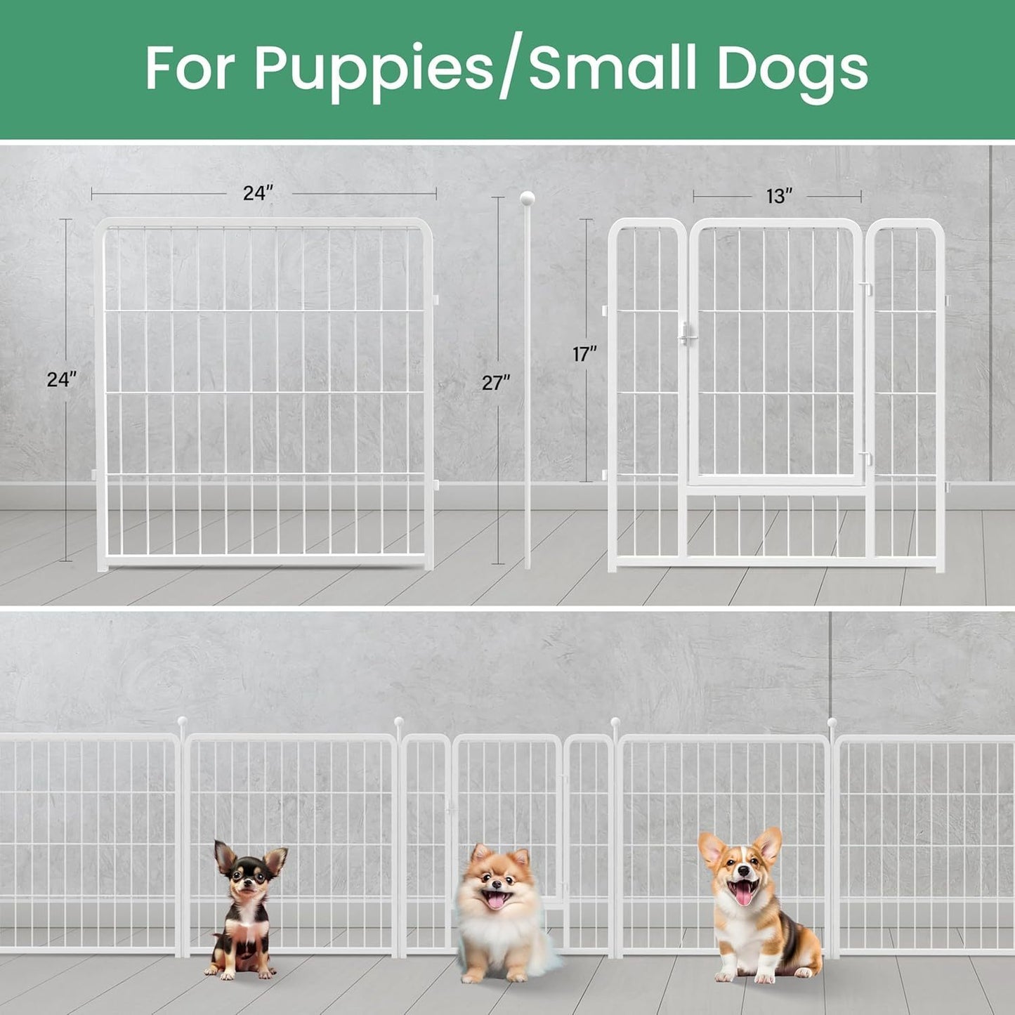 Dog Playpen, 24" Height 16 Panels Fence with Anti-Rust Coating, Metal Heavy Portable Foldable Dog Pen for Small/Medium Dogs RV Camping, White